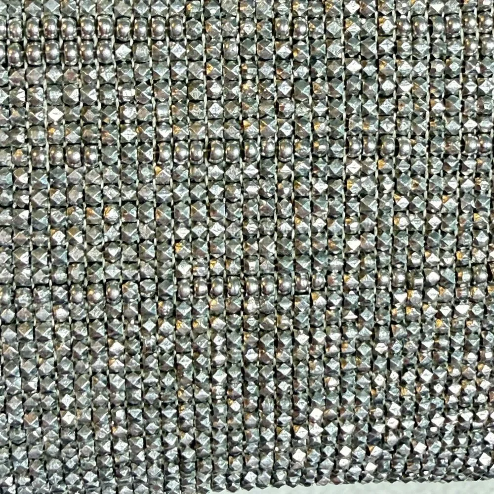 Vintage Made in France Silver Beaded Evening Bag Rhinestone Kiss Lock Purse